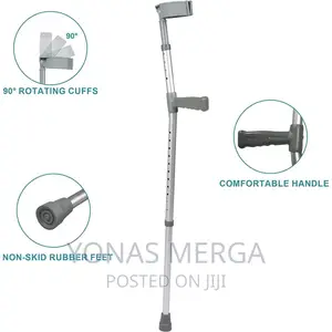 Crutches Aluminium Walking Stick for Travel or Work (Silver)