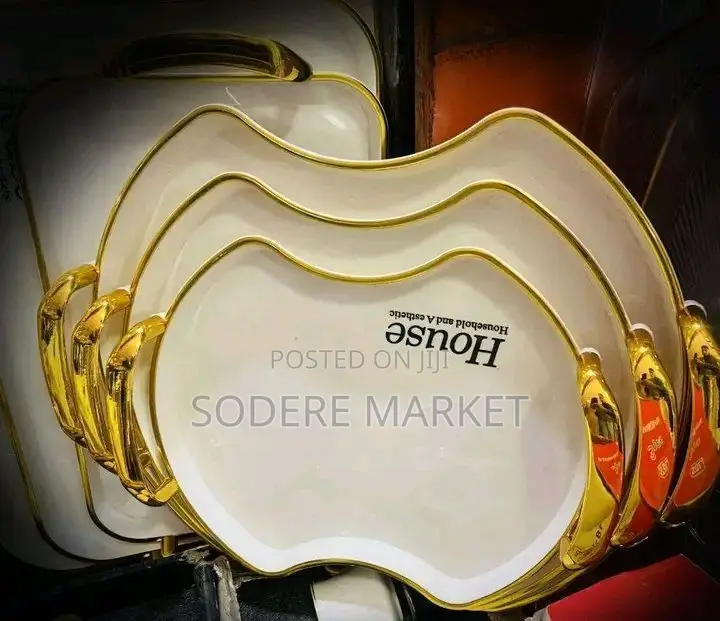 3 Sets Serving Acrylic Tray With Golden Handle