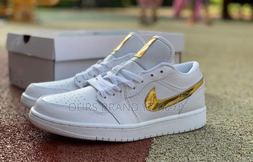 Origional Nike Air Jordan 1 Low White Metallic Gold Shoes