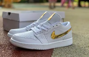 Origional Nike Air Jordan 1 Low White Metallic Gold Shoes