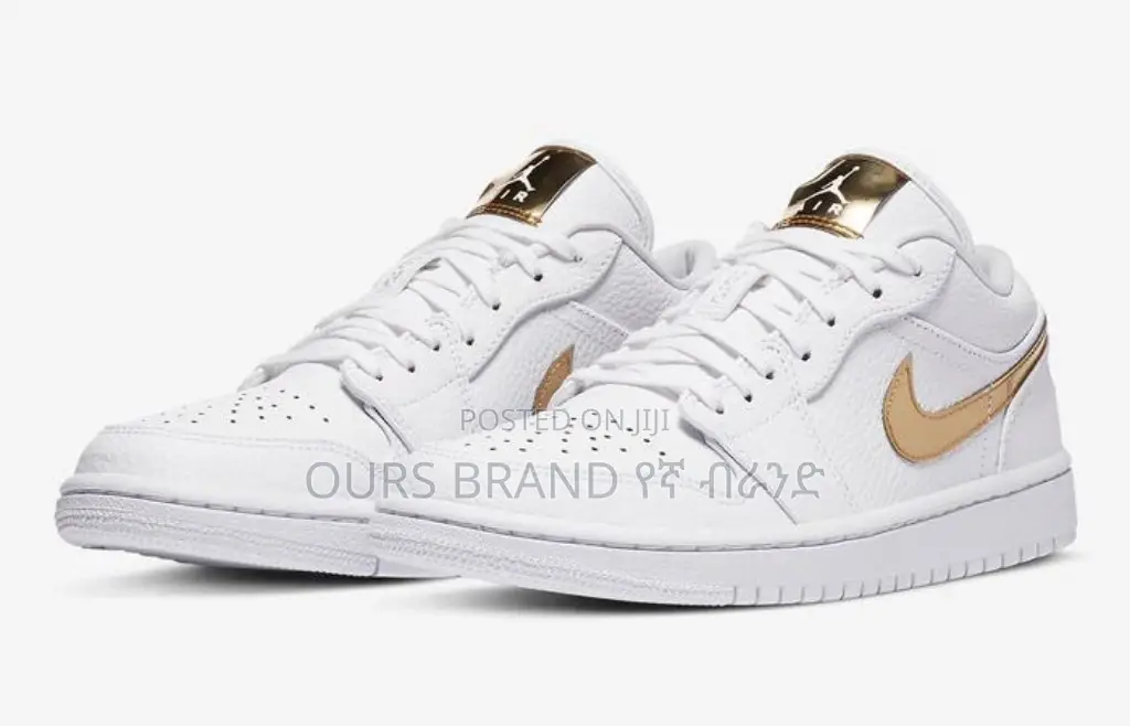 Origional Nike Air Jordan 1 Low White Metallic Gold Shoes