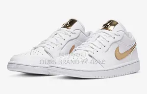 Origional Nike Air Jordan 1 Low White Metallic Gold Shoes
