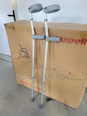 Photo - Crutches Foldable Heavy Duty Ergonomic Brown Arm Crutches