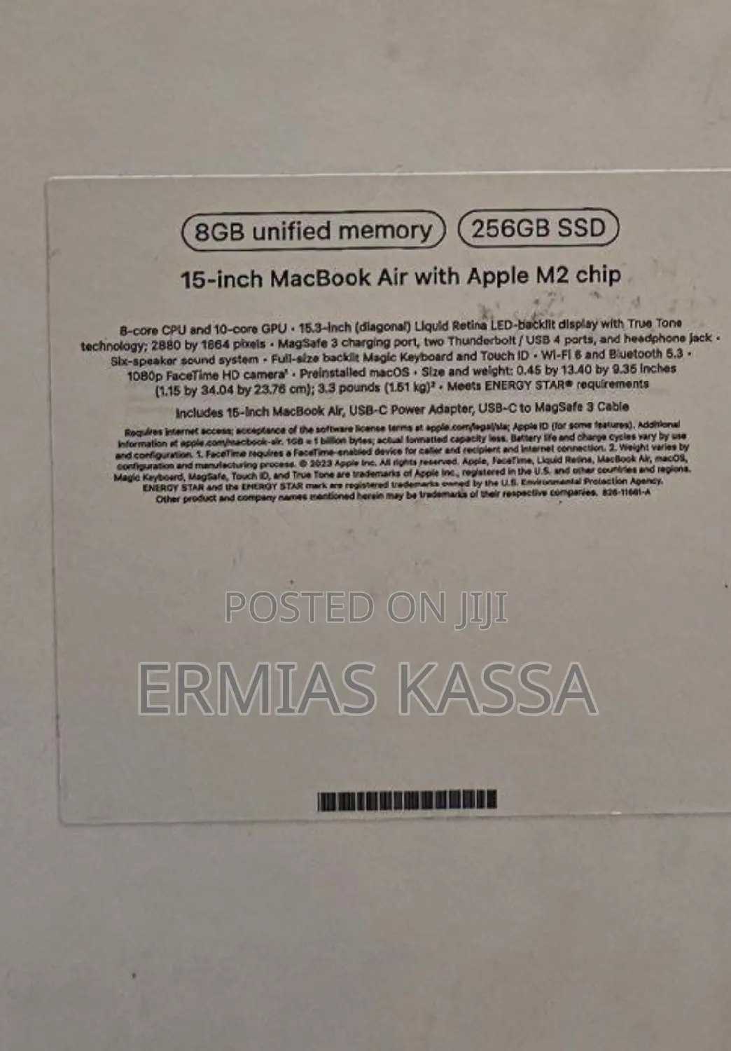 New Laptop Apple MacBook Air 2022 M2 8GB Apple M2 SSD 256GB