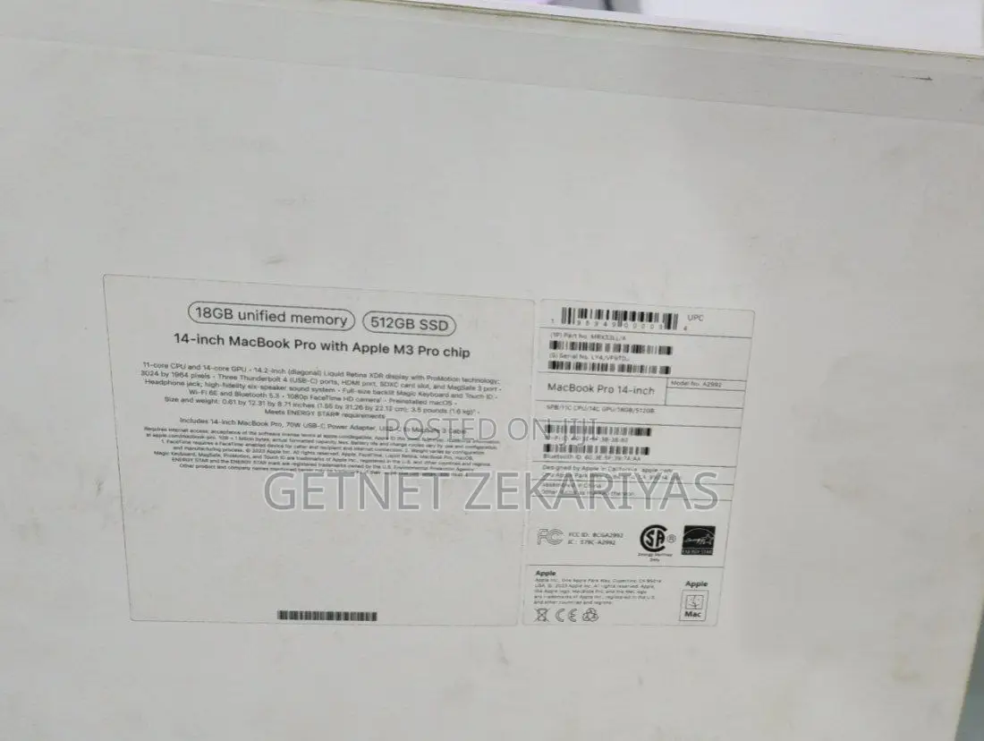 New Laptop Apple MacBook Pro 18GB Apple M3 Pro SSD 512GB