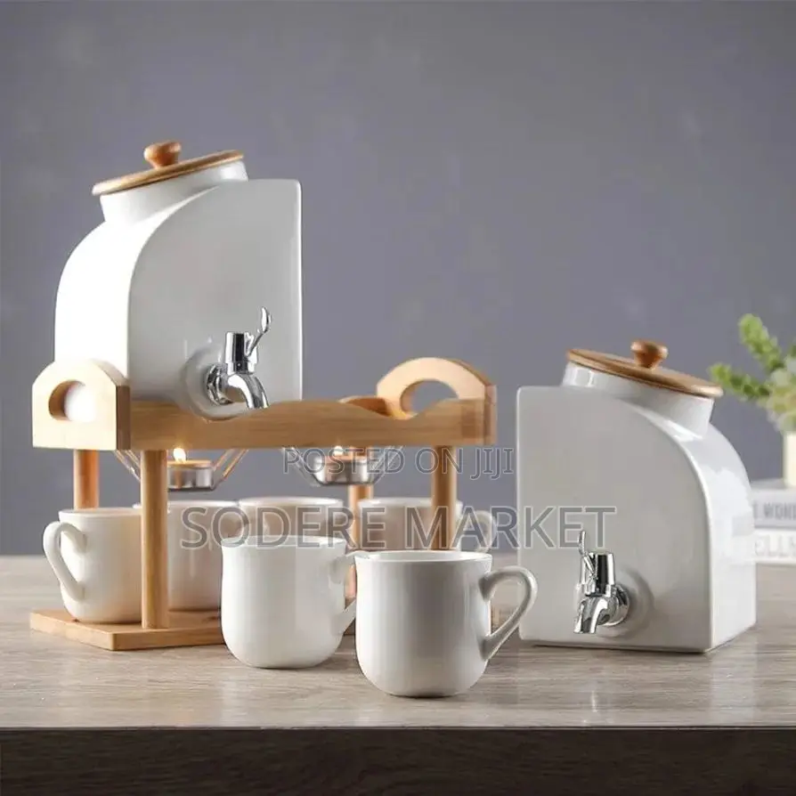 Dual Water Pot With 6 Cups /Bamboo Base