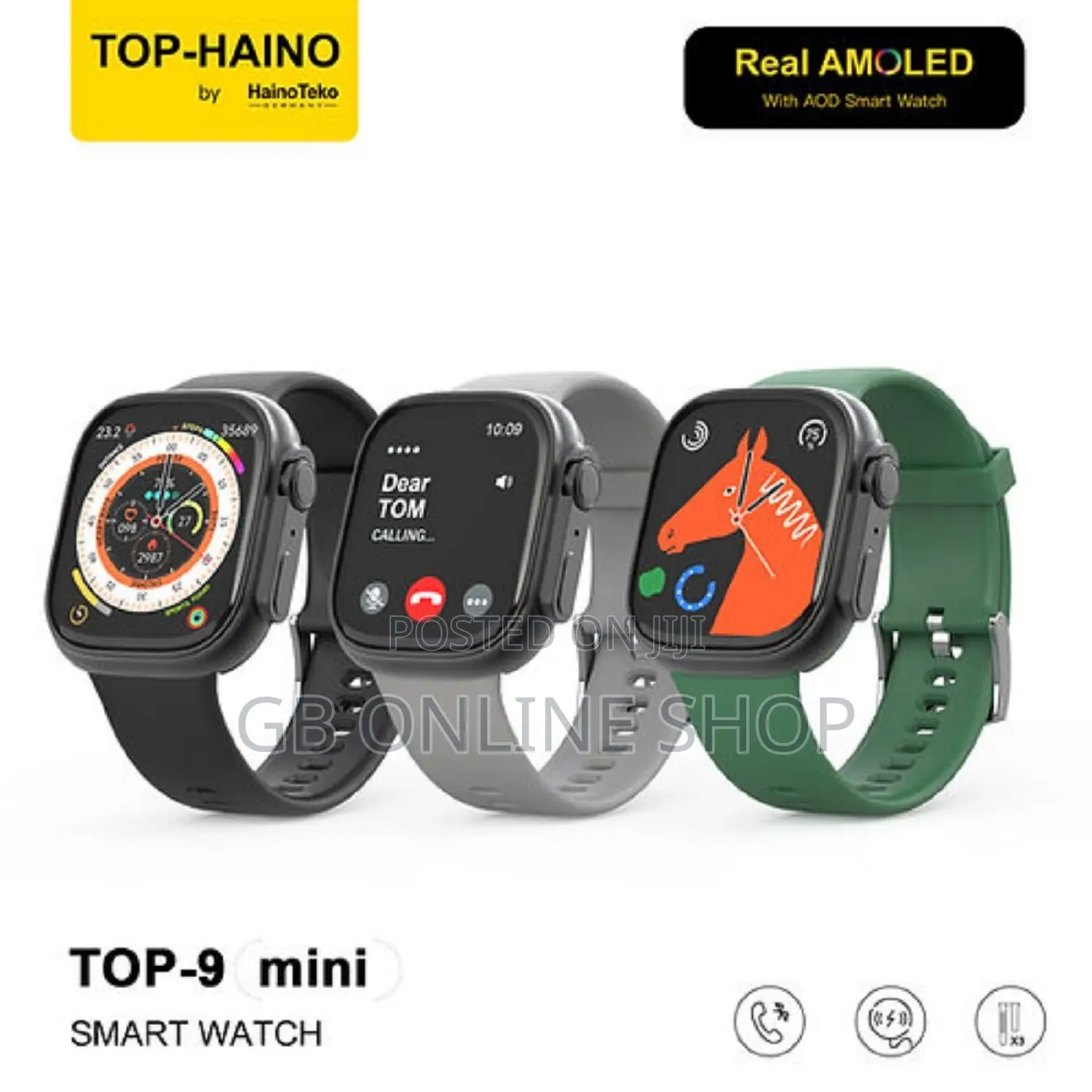 Haino Teko Germany Top-9 Mini Smart Watch With 3 Strap