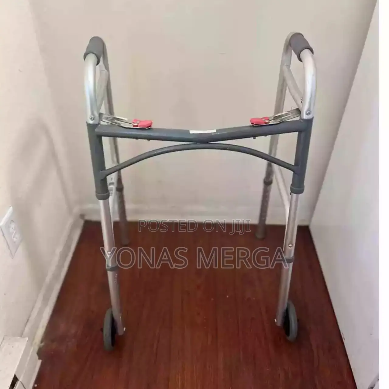 Adjustable Single-Release Folding Walker With Wheels, Grey