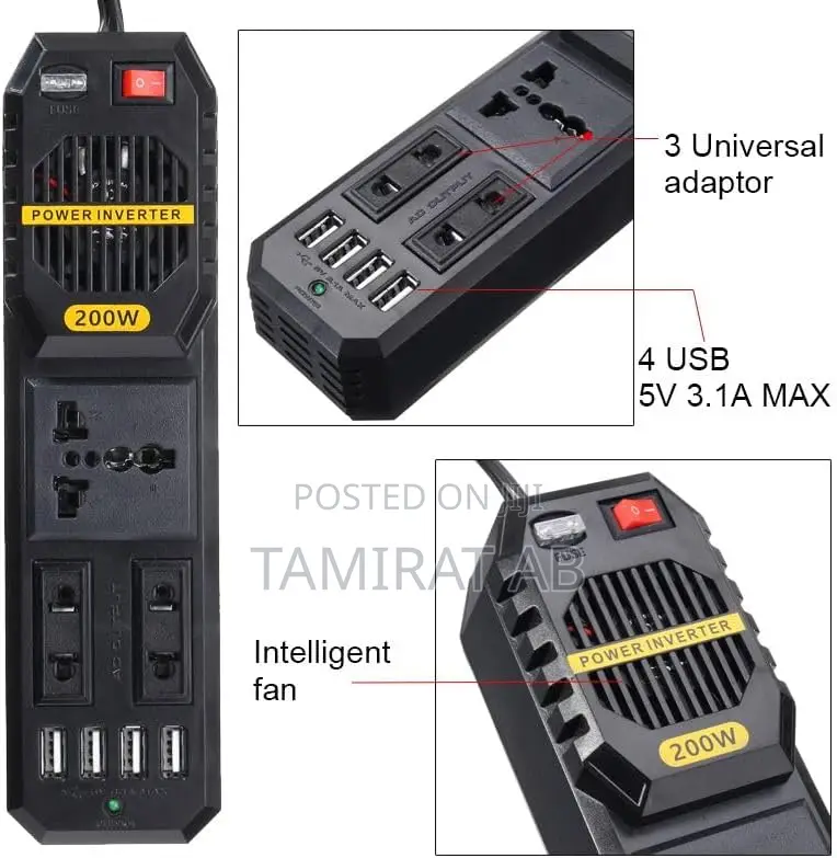 200W Car Power Inverter DC 12V to AC 220V With 4 USB Port