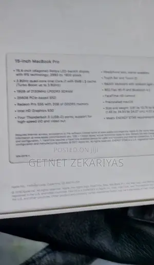 New Laptop Apple MacBook Pro 8GB Intel Core I7 SSD 256GB