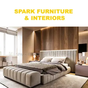 Photo - Upholstered Bed B- 009 With 2 Night Stand and Ottoman