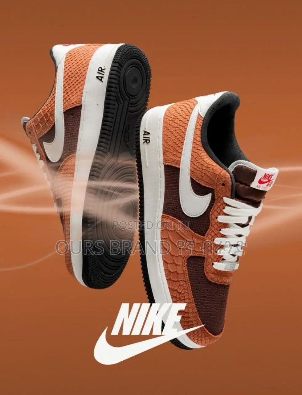 Nike Air Force 1 Custom Premium "Red Bark Snake" Low Shoes