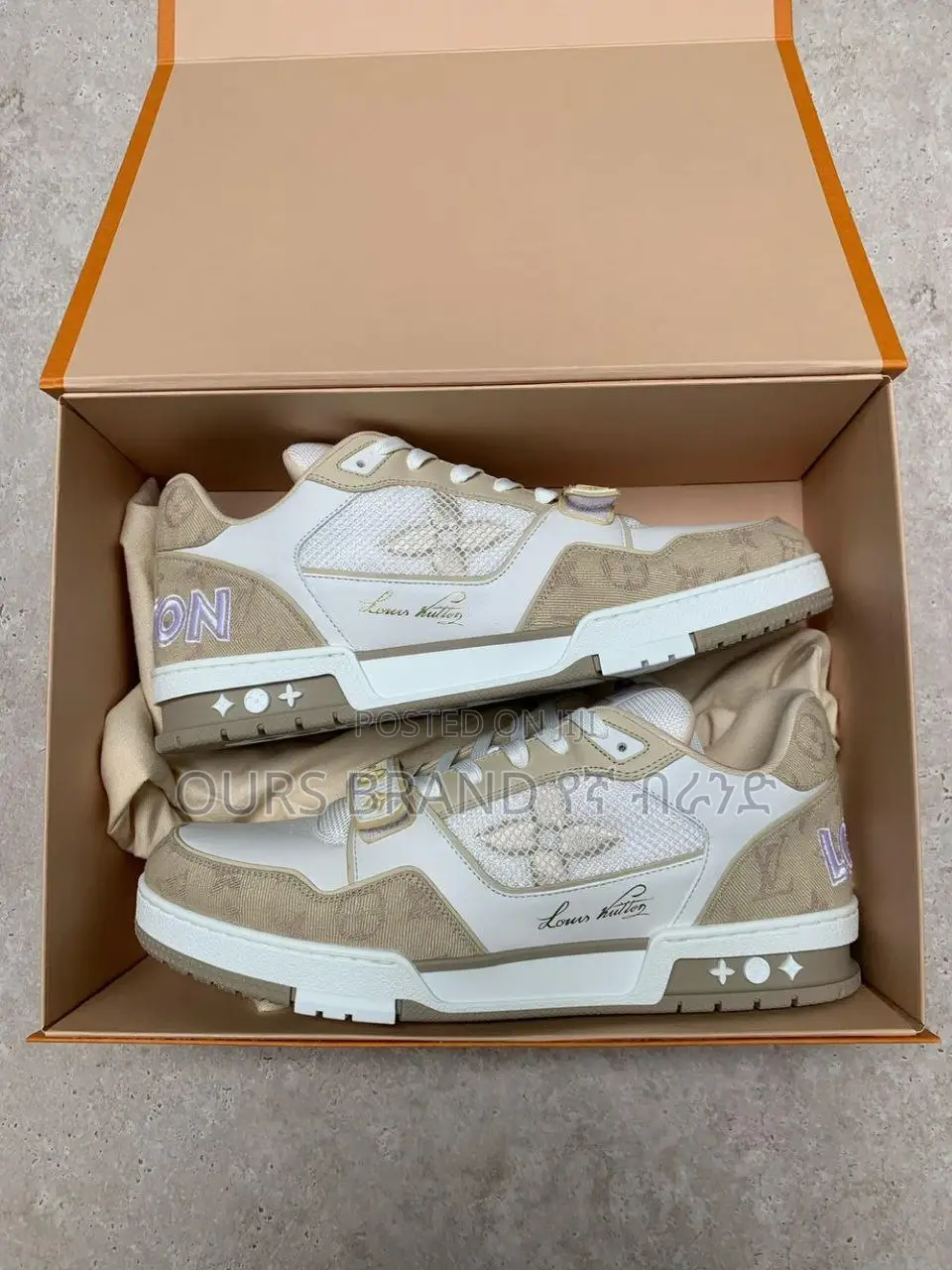 High Master Quality Louis Vuitton Lv Trainer Beige Leder Lw