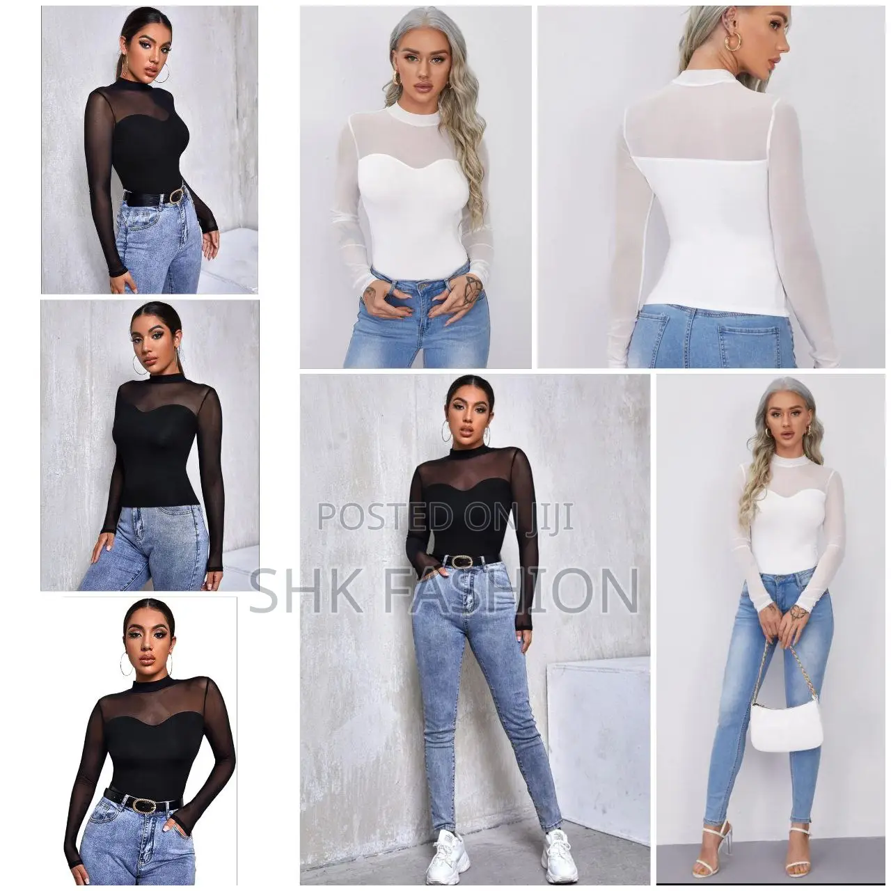 Sheer Mesh Mock Neck Tee Top