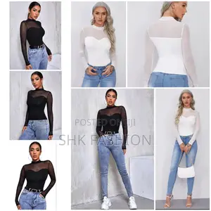 Sheer Mesh Mock Neck Tee Top