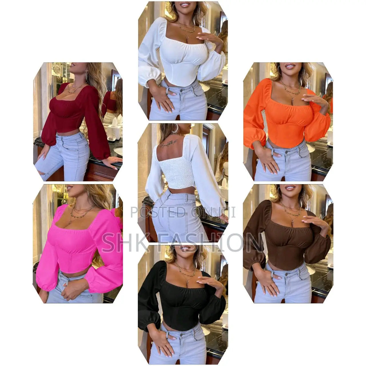 Lantern Sleeve Shirred Back Bustier Crop Top