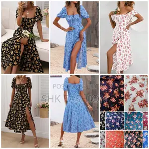 All Over Print Knot Split Thigh a-Line Dress