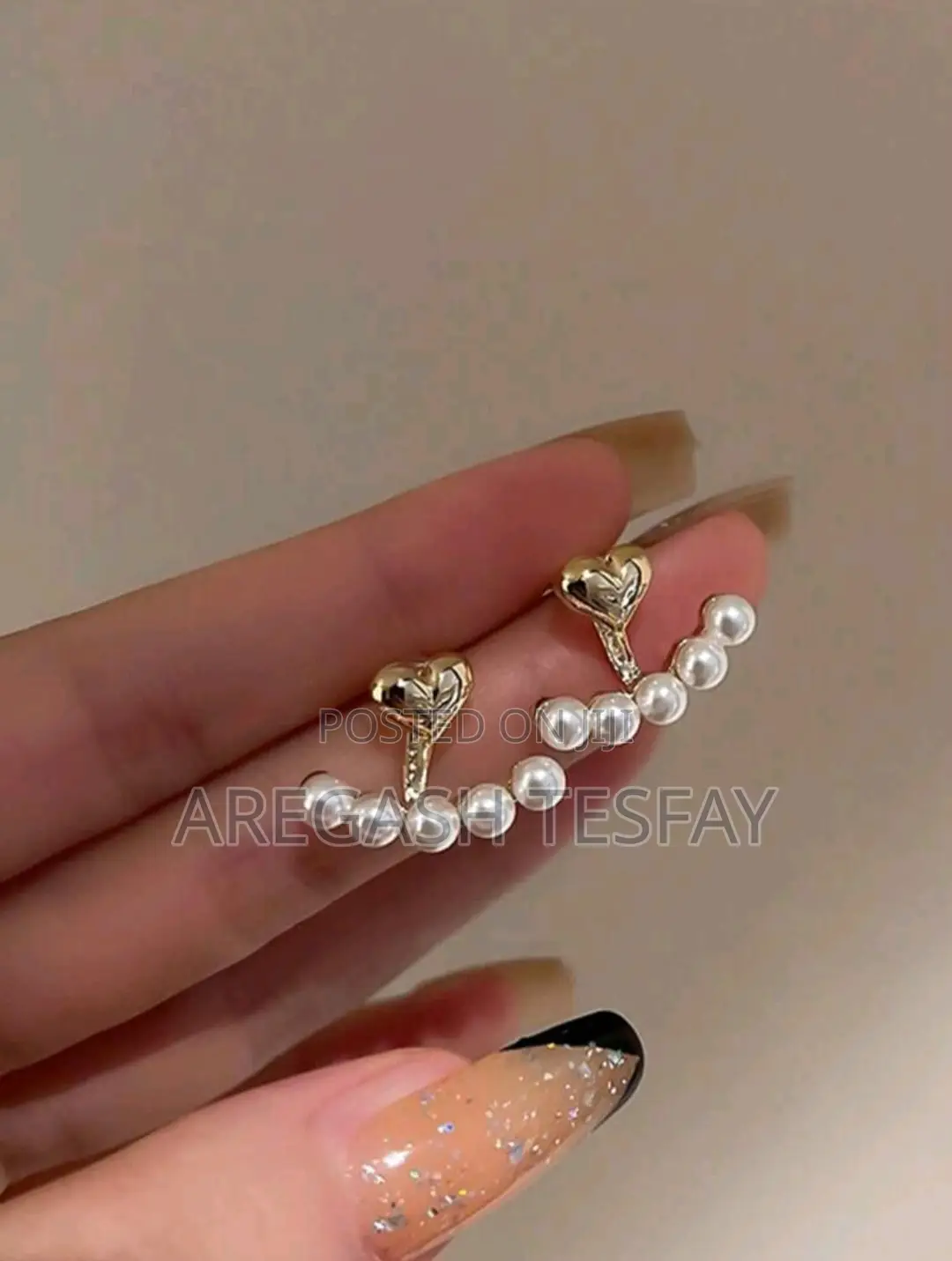 Faux Pearl Stud Earrings and Heart Shaped