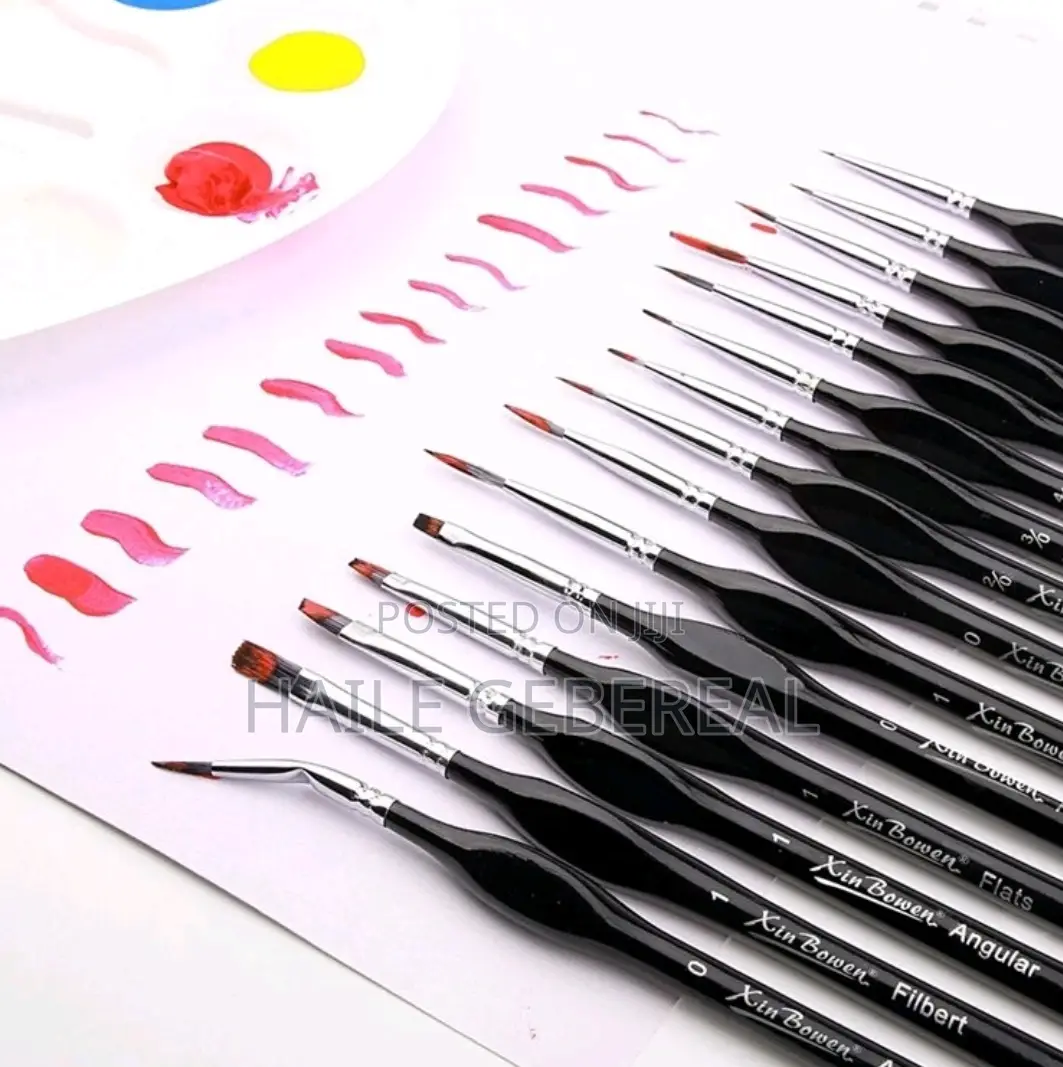 15pcs Nylon Paint Brush Set, Plastic Barrel With Cloth Bag