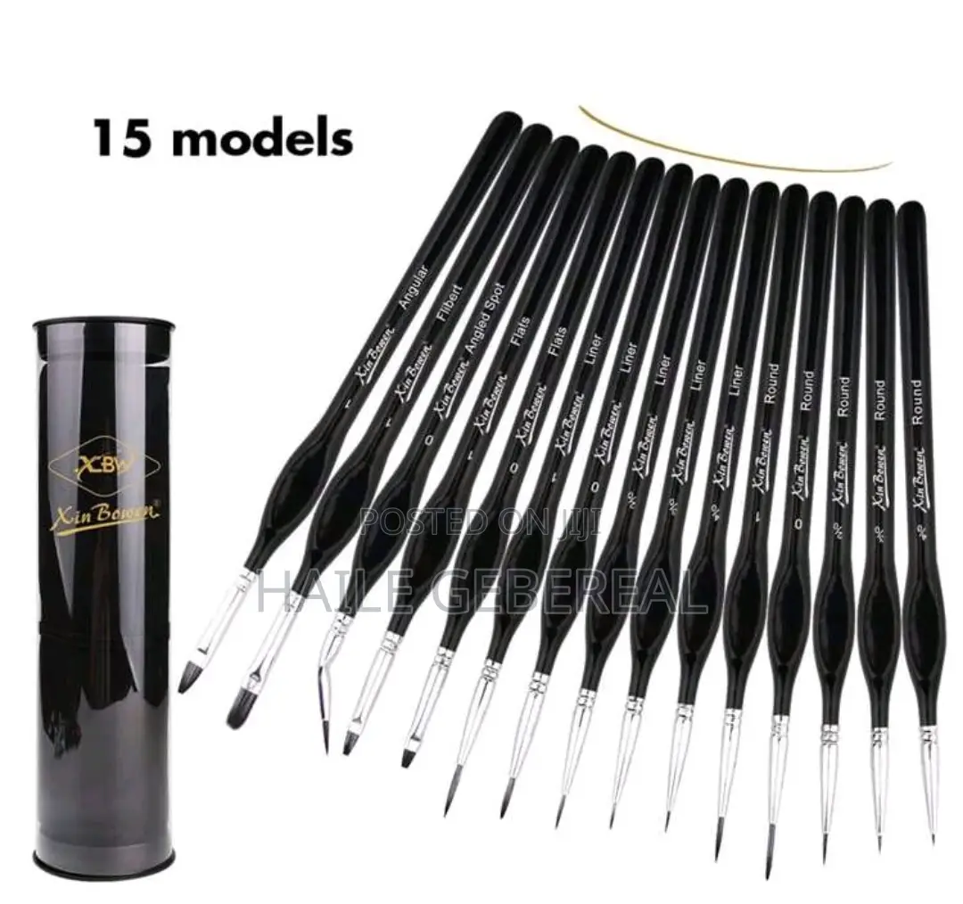 15pcs Nylon Paint Brush Set, Plastic Barrel With Cloth Bag