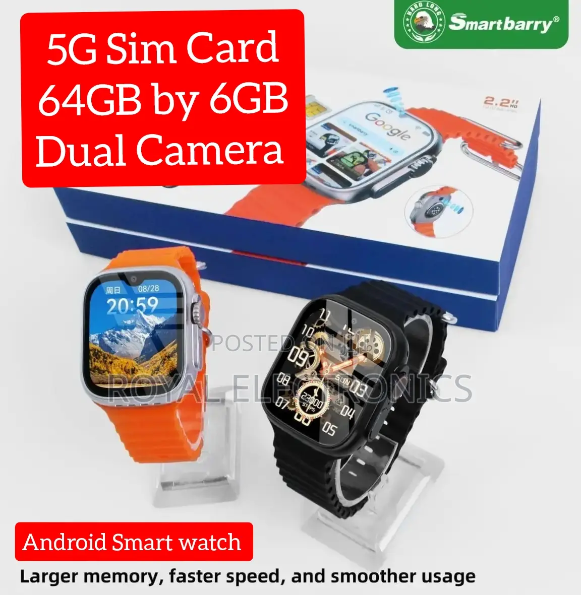 5G Sim Card 6GB by 64GB Dual Camera Android Smart Watch
