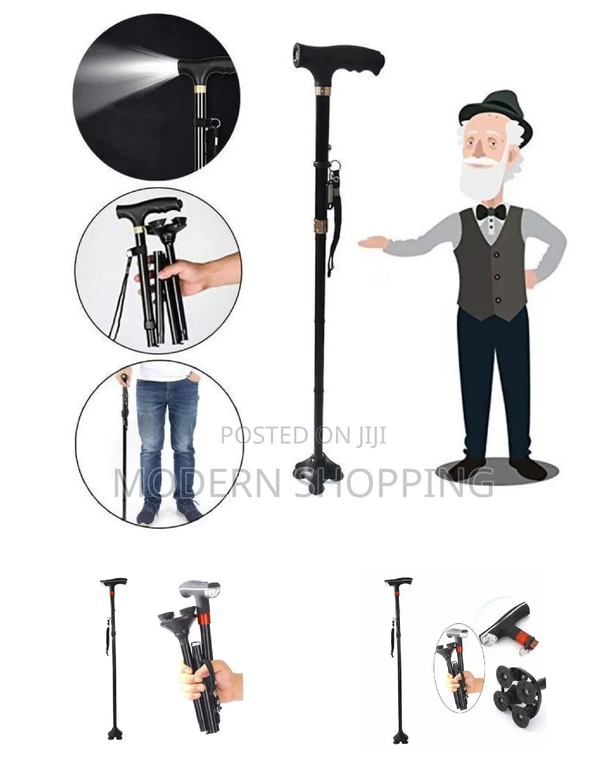 Adjustable Anti-Slip Walking Stick With Led Light