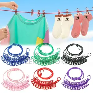 Elastic Laundry Rope 180 Cm ርዝመት እስከ 360cm የሚለጠጥ ከ 12 ማንጠልጠያ