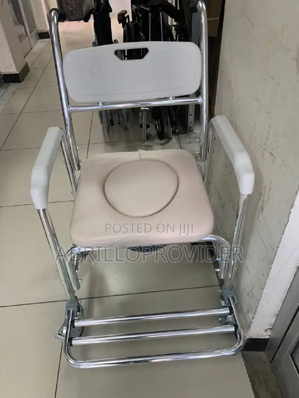 Toilet Commode Chair With Wheels and Upholstered, Bedside To