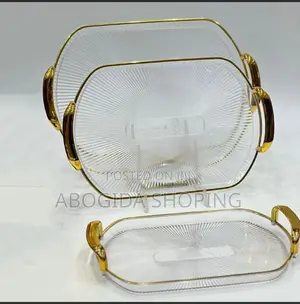 3 Sets Serving Acrylic Tray With Golden Handle