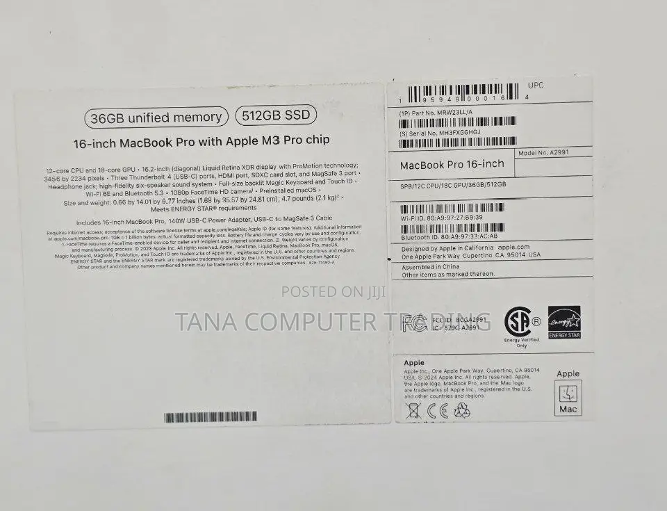 New Apple MacBook Pro 2023 M3 Pro 16-Inch 32GB Apple M3 Pro SSD 512GB