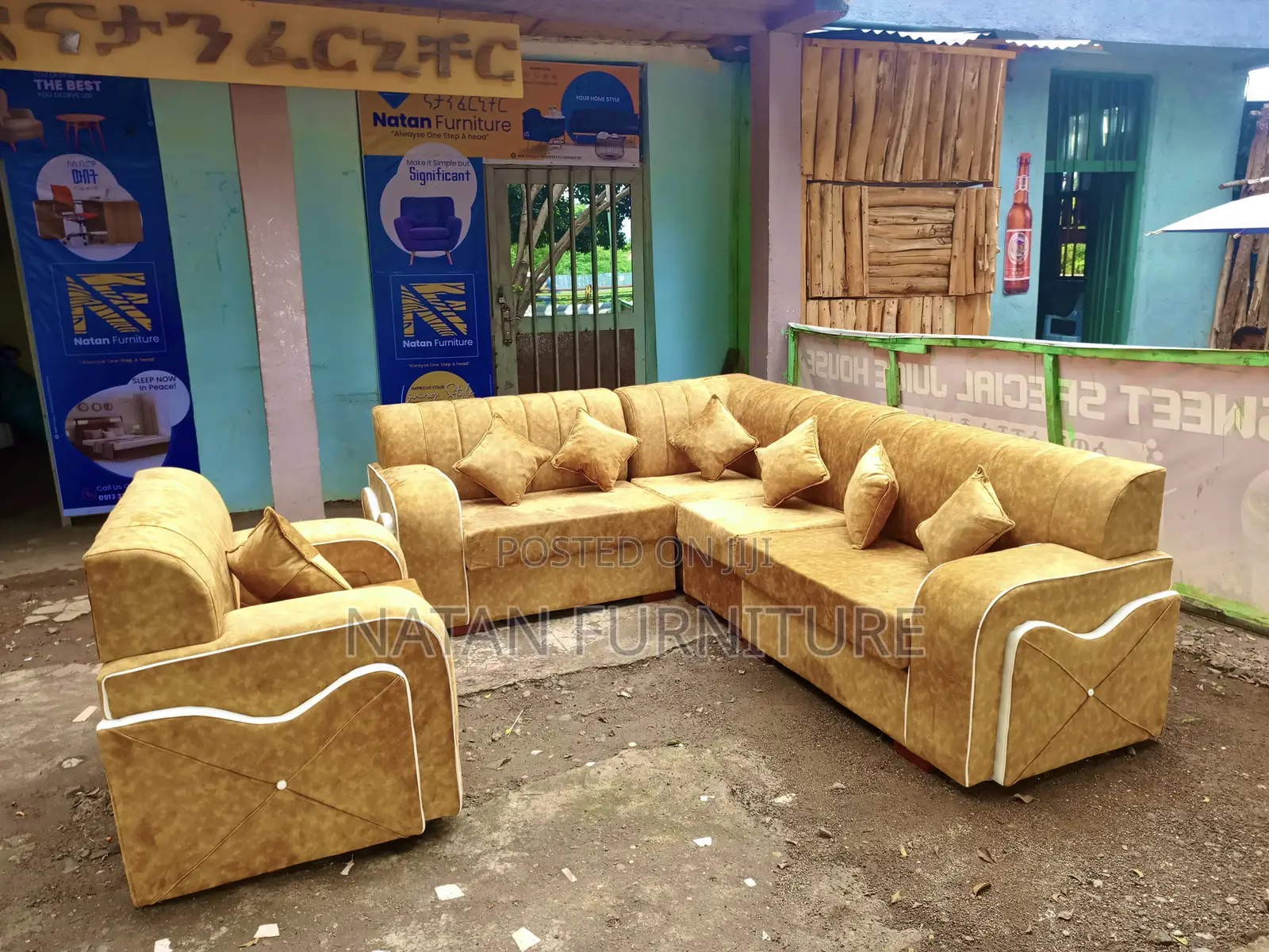 Sofa L Shape or Corner Sofa Made of Wooden Material