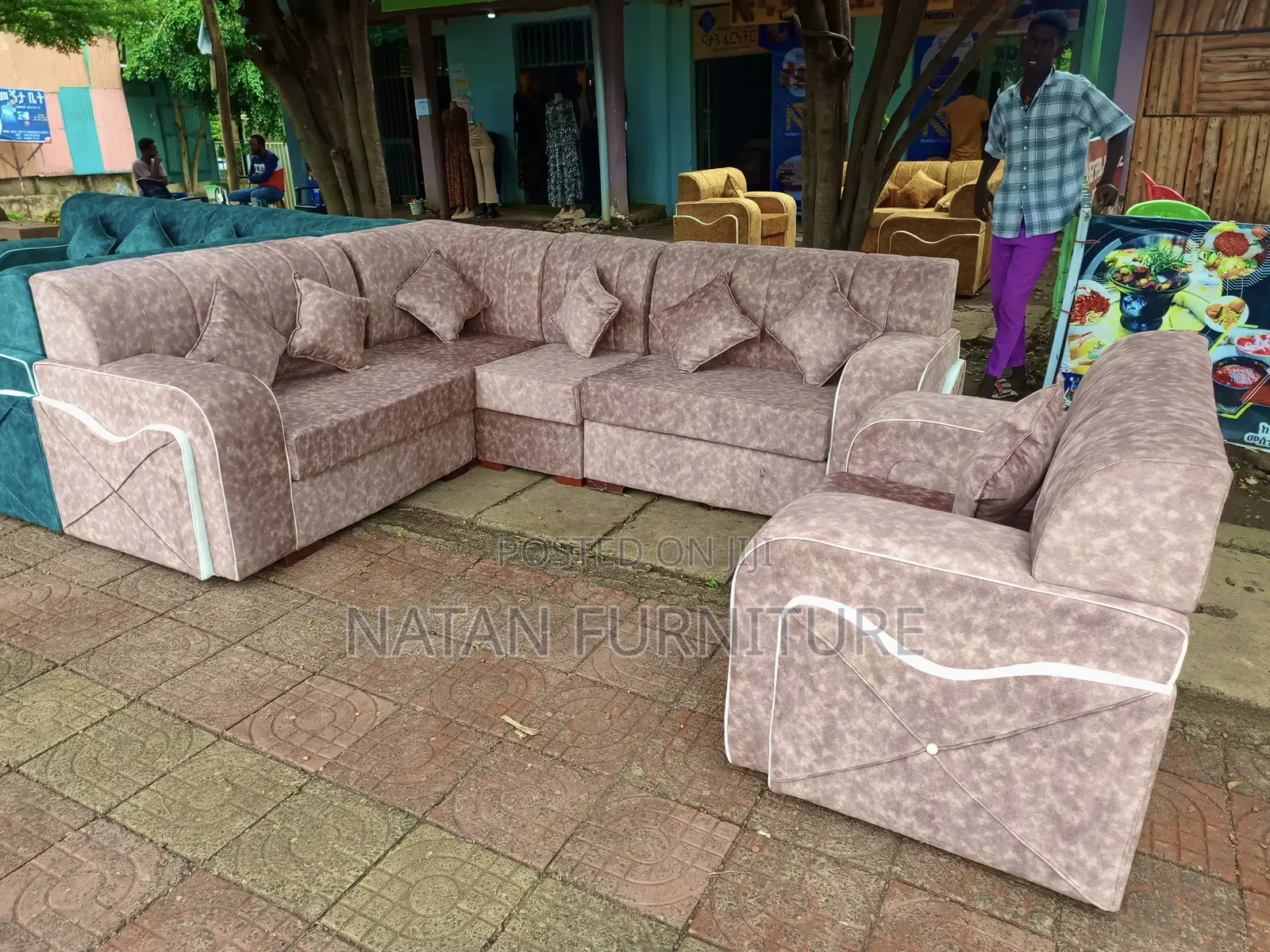 Sofa L Shape or Corner Sofa Made of Wooden Material