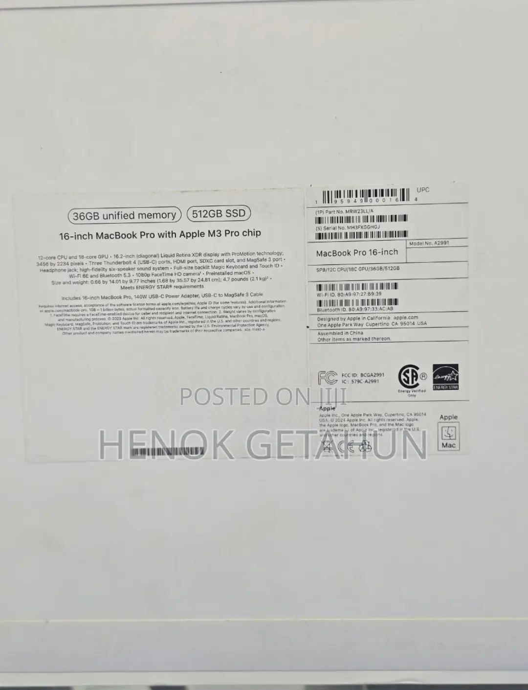 New Laptop Apple MacBook Pro 32GB Apple M3 SSD 512GB