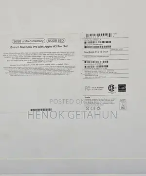 New Laptop Apple MacBook Pro 32GB Apple M3 SSD 512GB