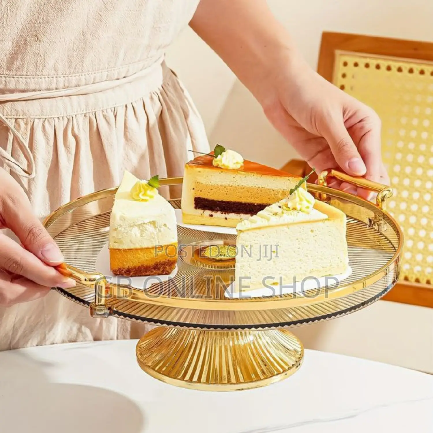 Single Set Serving Crylic Tray With Golden and Silver Handle