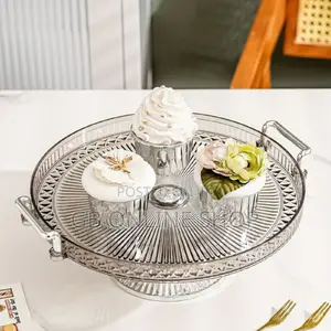 Single Set Serving Crylic Tray With Golden and Silver Handle