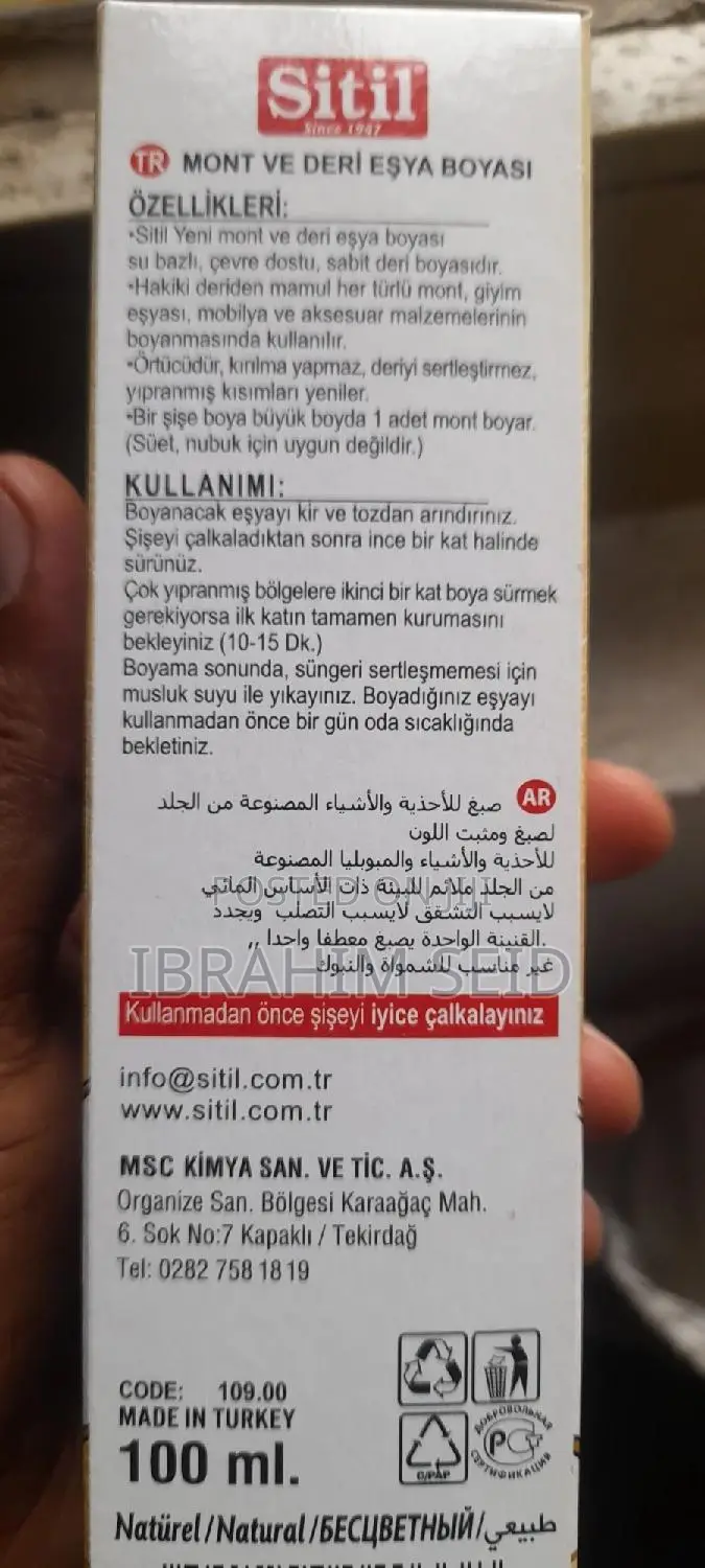 Leather Renovator (100 Ml.) Made in Turkey