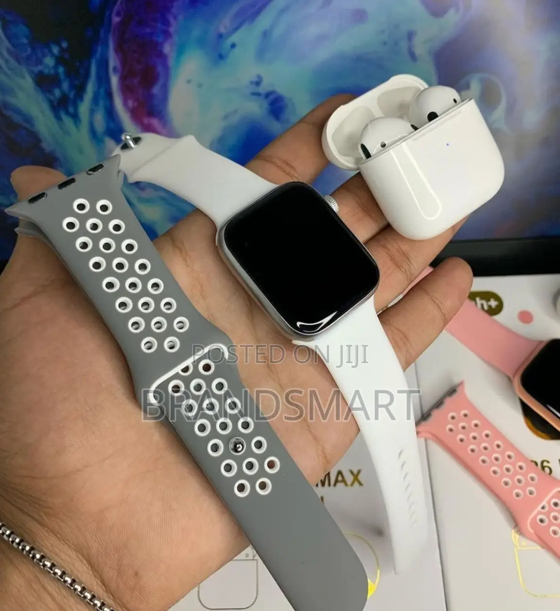 1 ስማርት ሰአት + 1 Airpods + 2 ተቀያሪ የሲልከን ማሰሪያ