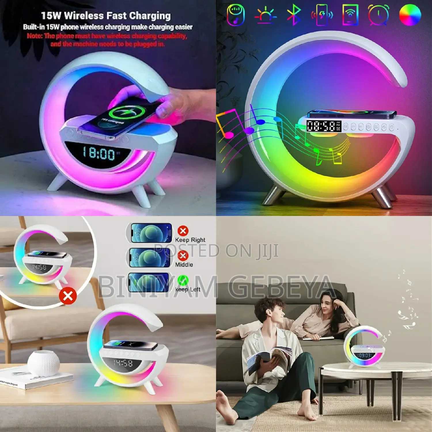የራሱ የሆነ Speaker ያለው Led Light Wireless Phone Charging,Alarm