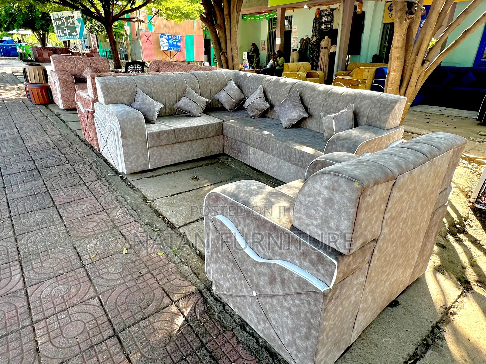 Sofa L Shape or Corner Sofa Made of Wooden Material