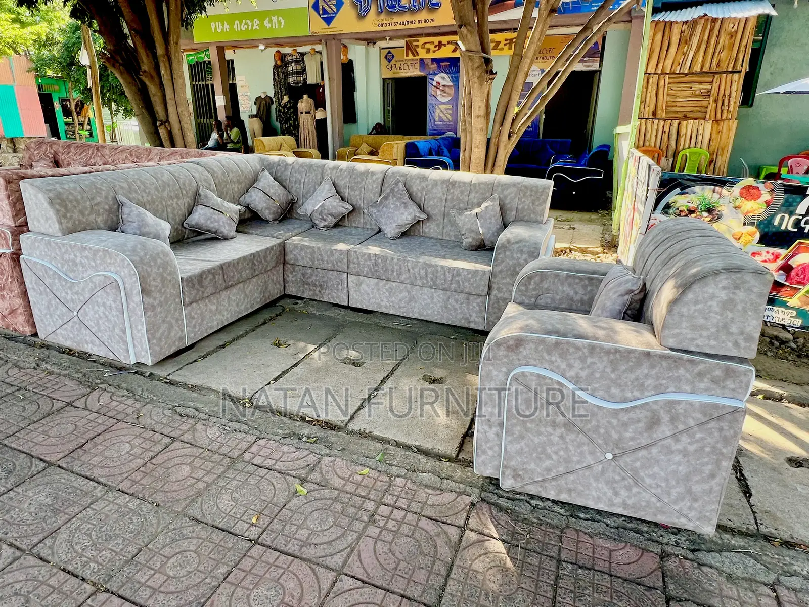 Sofa L Shape or Corner Sofa Made of Wooden Material