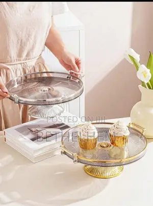 Single Set Serving and Cake Stand Acrylic Tray With Golden