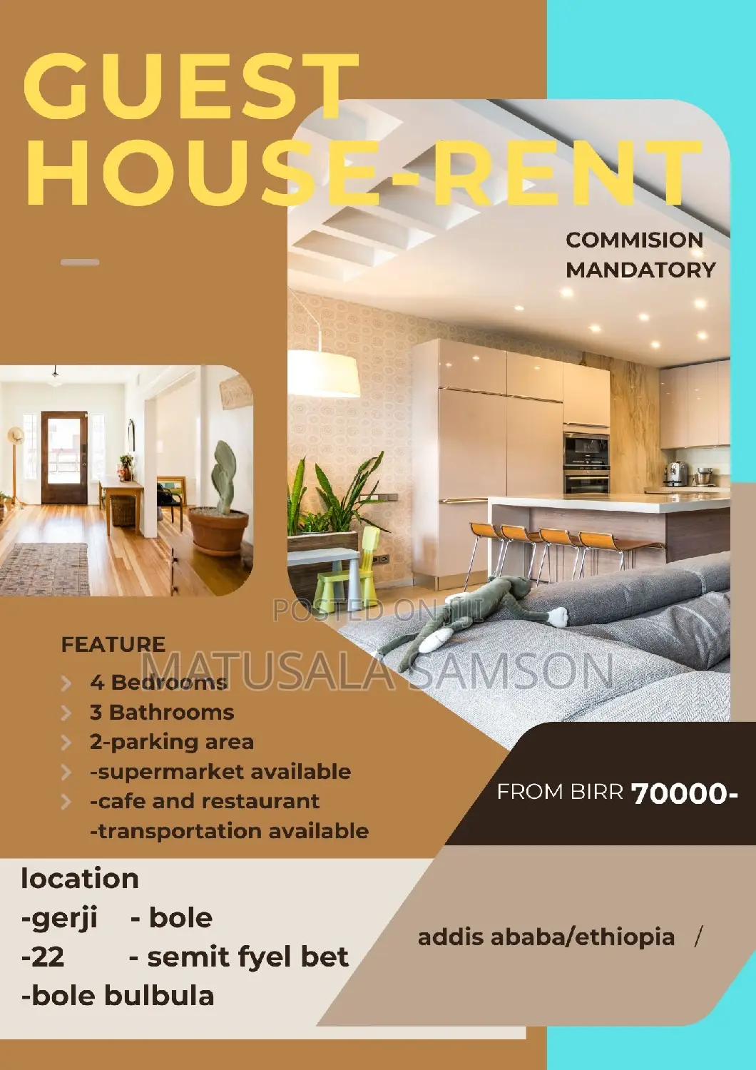 Furnished 4bdrm Apartment in Matu, Bole for rent