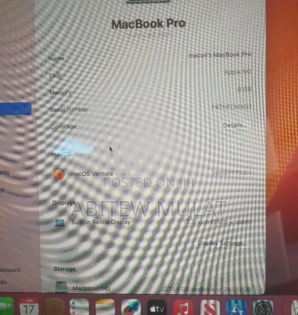 New Laptop Apple MacBook Pro 8GB Apple M2 SSD 256GB