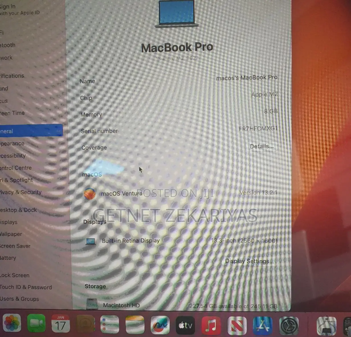 New Laptop Apple MacBook Pro 8GB Apple M2 SSD 256GB