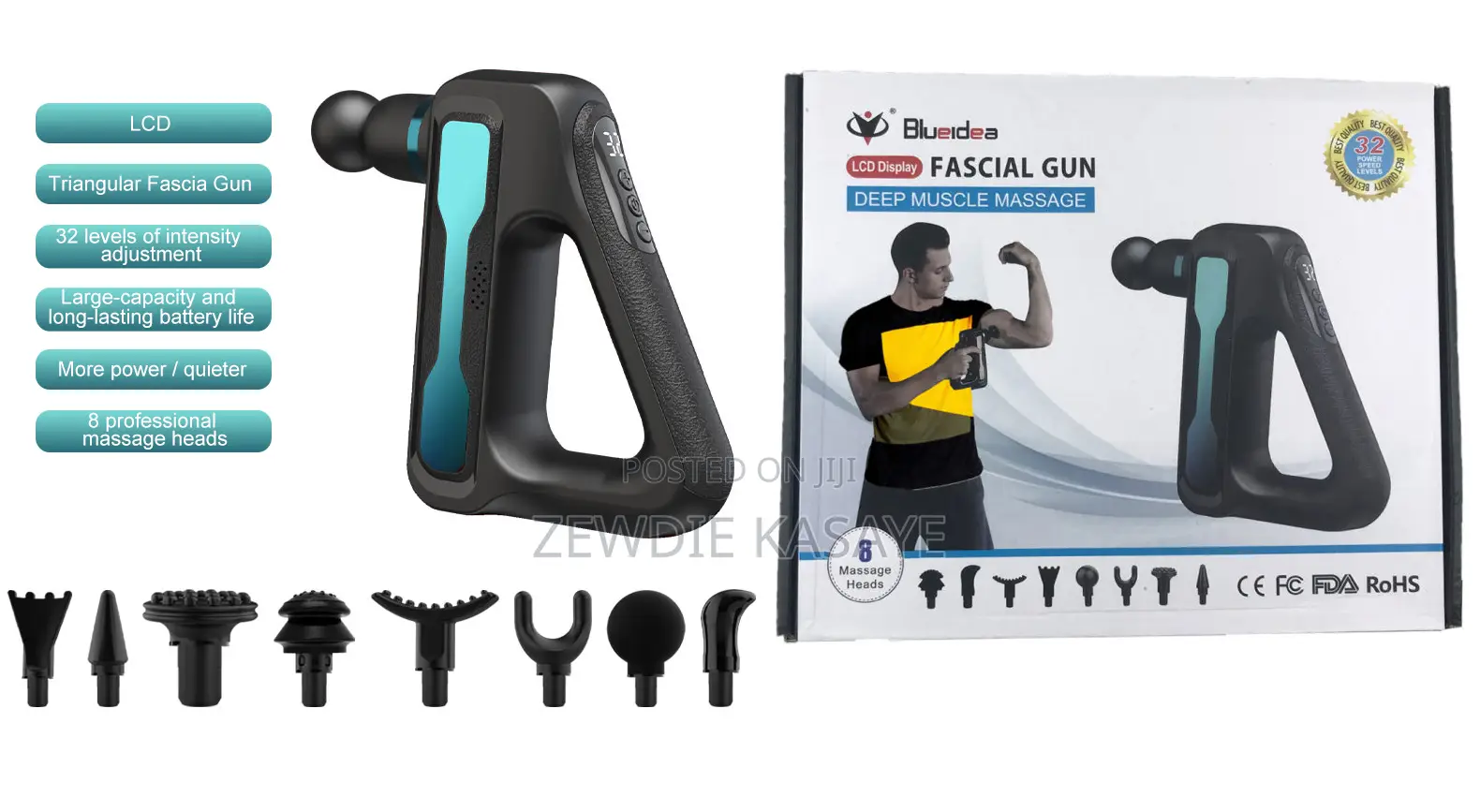 Blueidea Deep Muscle Massage Fascial Gun 8 Heads 32 Speeds