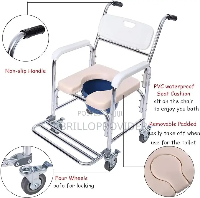 Commode Toilet Chair for Bedroom With Wheels, Bedside Commod