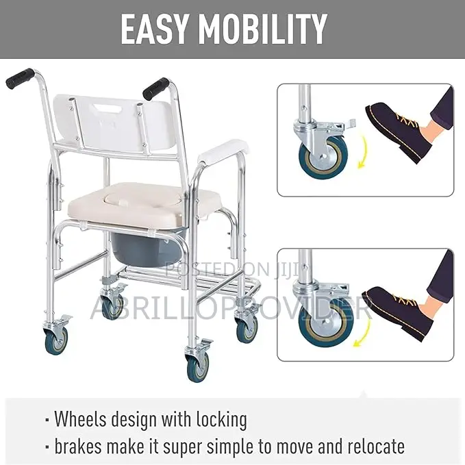Portable Commode Wheelchair Bedside Toilet Shower Chair
