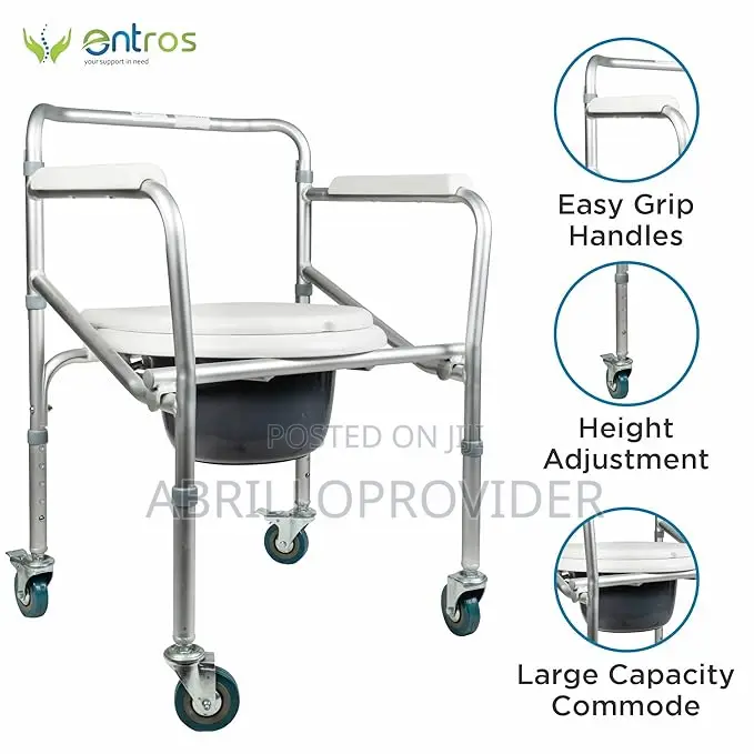 Folding 3-in-1 Commode Chair, Raised Toilet Seat, Bed Side