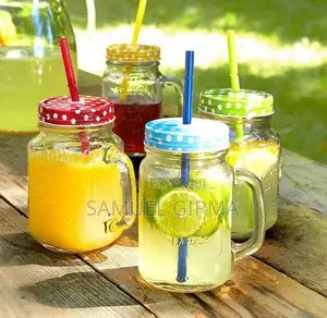 Photo - ~Vintage Mason Glass Drinking Jar With Straw